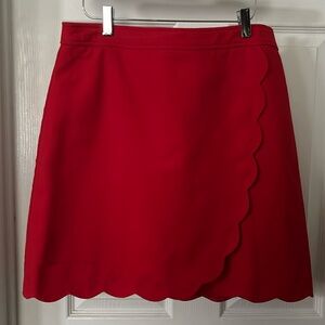 J Crew Factory Red Scalloped Mini Skirt Sz 10